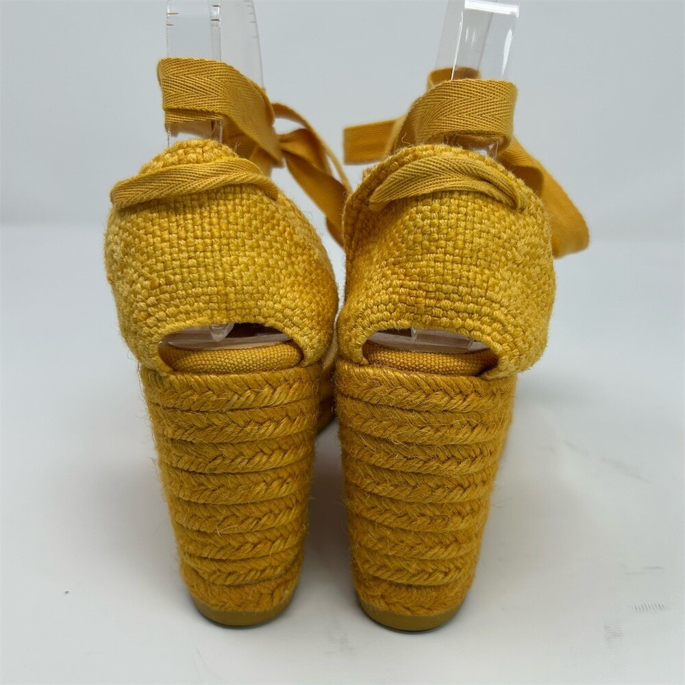 Castañer Womens Mustard Yellow Espadrille Wedge Heels Lace-Up Ankle Wrap Size 37 - Picture 7 of 13